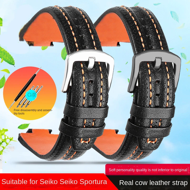 

27*15mm Leather Watch Strap Compatible Con for Seiko Sportura SNL029P2 SNL021P1 SNA595P2 SNL017P1 Watch Band Soft Bracelet Belt