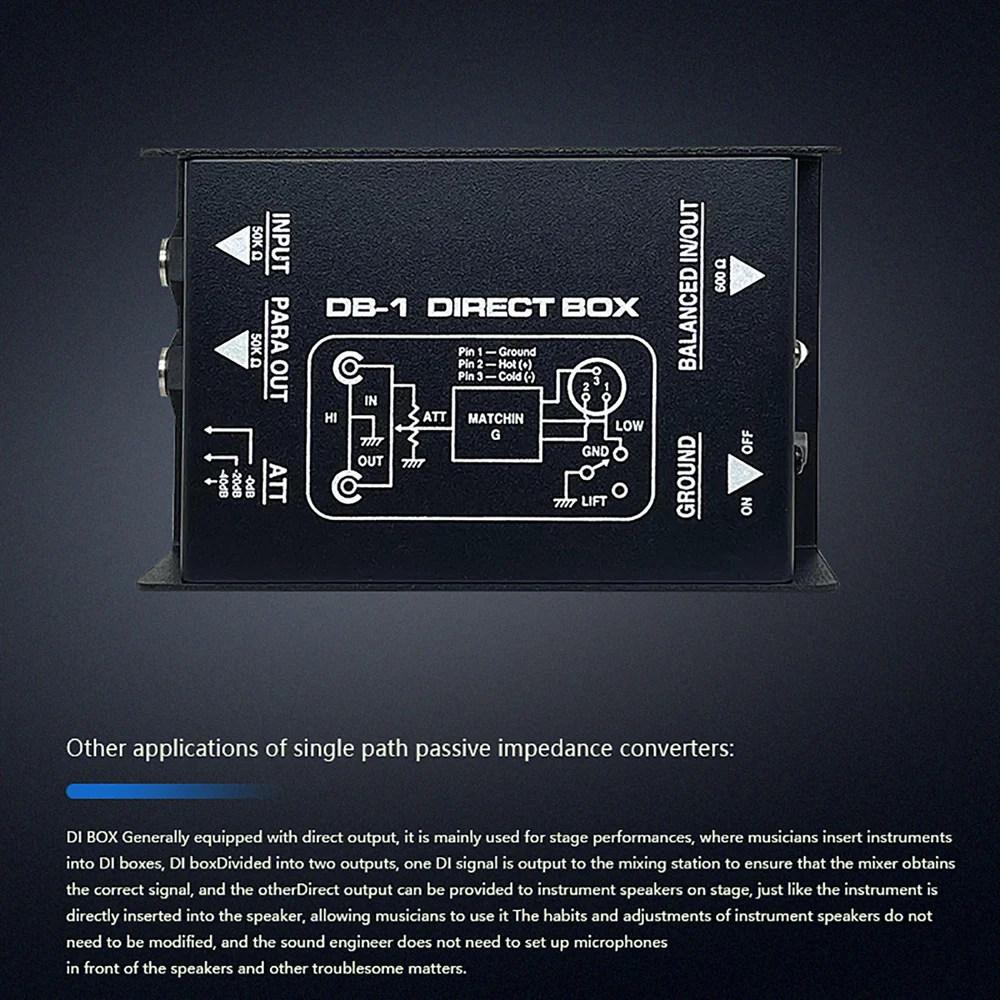 Passive Audio DI Box Low Noise Single Channel Balanced Unbalanced Signal Isolato