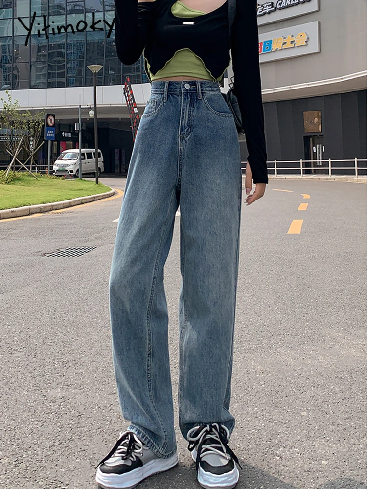 blue jeans Yitimoky High Waist Fashion Denim Jeans for women Female Trousers Spring 2022 Wide Leg Pants Vintage blue Denim Ladies Mon Jeans levis 501