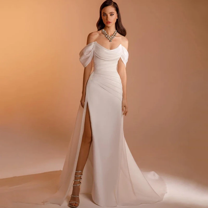 

Eightree Elegant Mermaid Wedding Dresses Off The Shoulder High Split Bride Dress Boho Beach Wedding Evening Prom Gown Plus Size