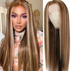 Nadula Hair Honey Blonde Brown Wig 13x4 HighLight Straight Hair Wig For Women 100% Human Hair Wig 180% Density Piano Color