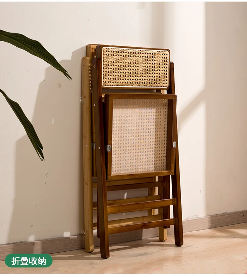 Description Picture 5 of itemBamboo Foldable Stool Home with Back Rattan Dining Chair Portable Adult Outdoor Bench Living Room Furniture