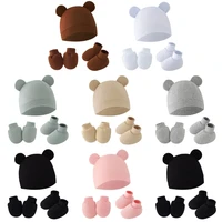 1 Set Newborn Beanie Cap with Anti Scratch Mitts and Foot Covers Warm Bonnet Cotton Bonnet Hat Toddlers Shower Gift 1