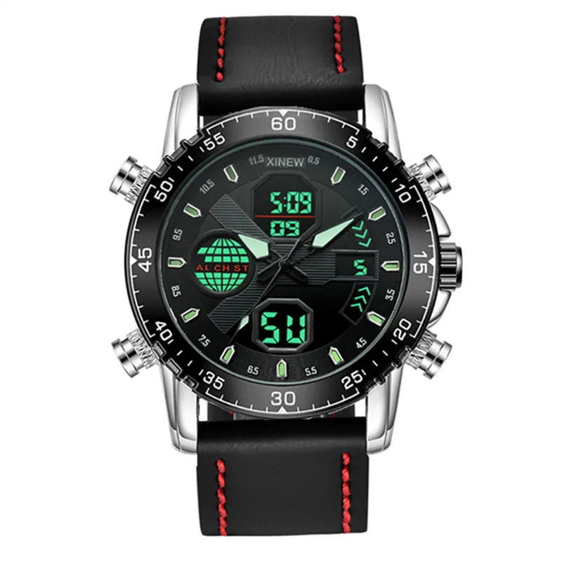 Men's Fashion Leather Band Watch - Dual Time Design in Black