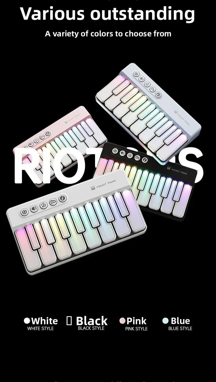 Childrens Mini 7-Key Multifunctional Electronic Keyboard Piano Seven Color Light Portable Instruments Educational Toys for Kids