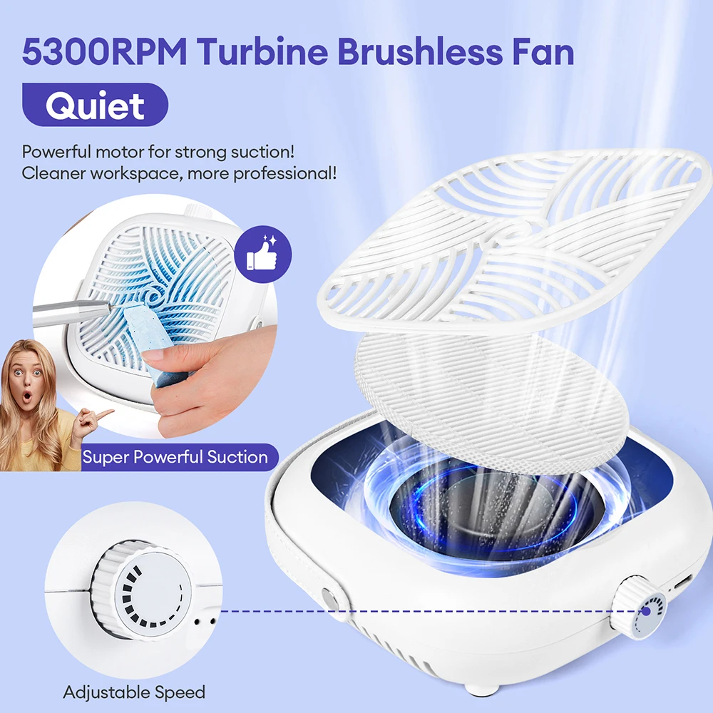 Powerful Nails Dust Extractor Nail Art Manicure Equipment Adjustable Speed Nail Dust Vacuum Collector Vacuum Cleaner And Filter