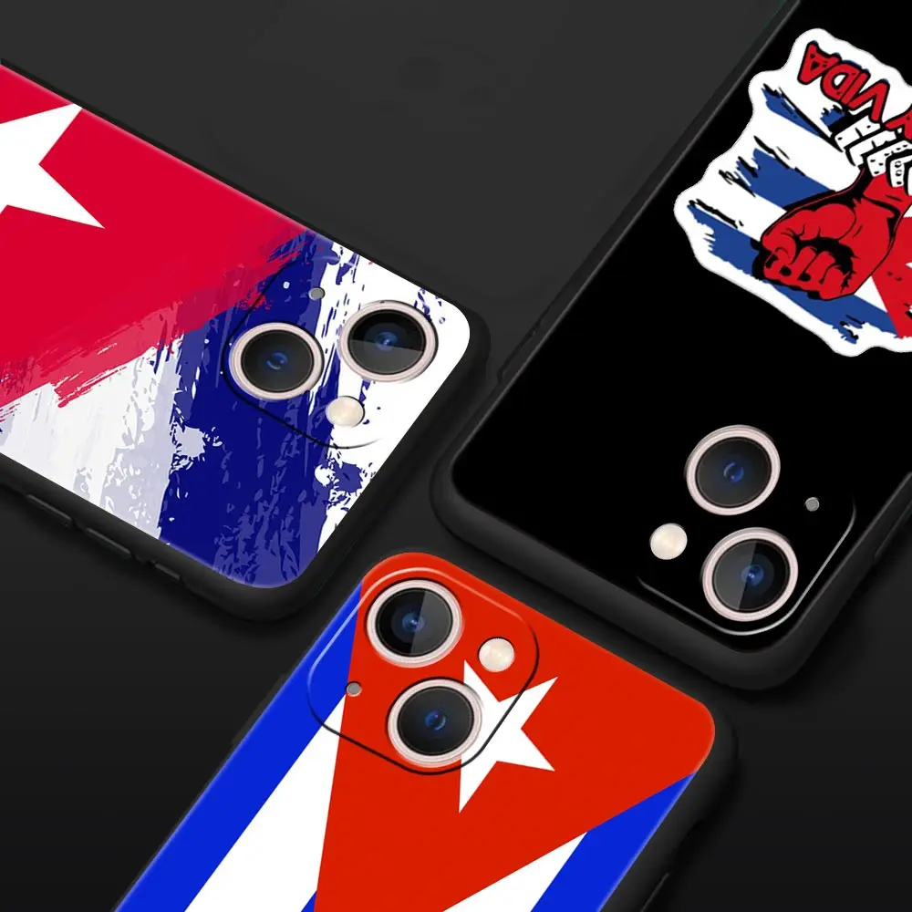 Cuba flag Art Phone Case For iPhone Apple 15 14 13 12 11 Pro Max Mini 7 8 Plus XR XS X SE 2020 Black Silicone Cover Coque Funda