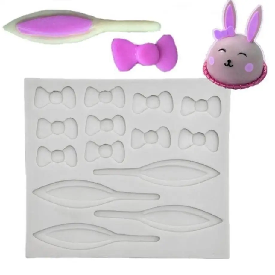 1 Pcs Silicone Baking Mold DIY Easter Rabbit Ear Bowknot Fondant Candy Chocolate Mold Cake Decorating Tool Kitchen Supplies