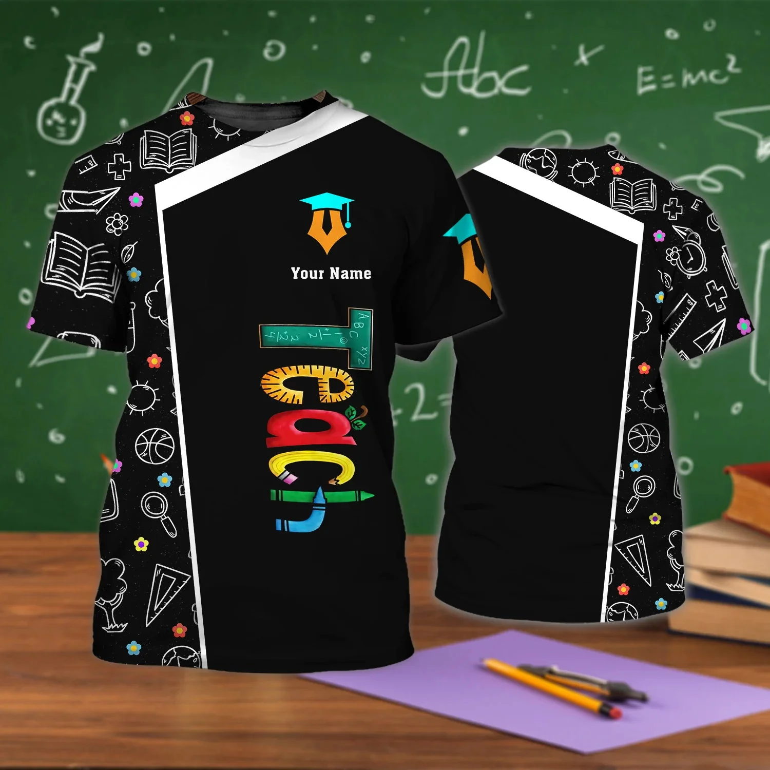 2025, Sommermode, Herren-T-Shirt, Lehrer, personalisierbar, 3D-gedruckt, Unisex-T-Shirt, Wissen, Baum, Bleistift, Bücher, Muster, T-Shirt DW184 – Detail 15