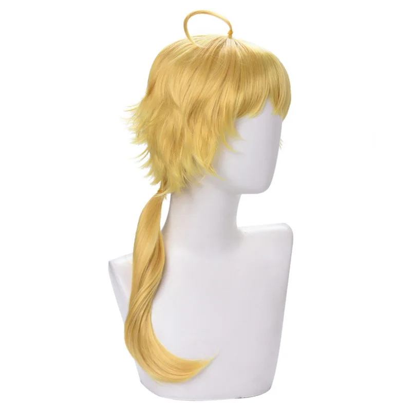Thoma Wig Genshin Impact Cosplay Wig Long Yellow Men Wigs with Ponytail Synthetic Hair Heat Resistant Halloween