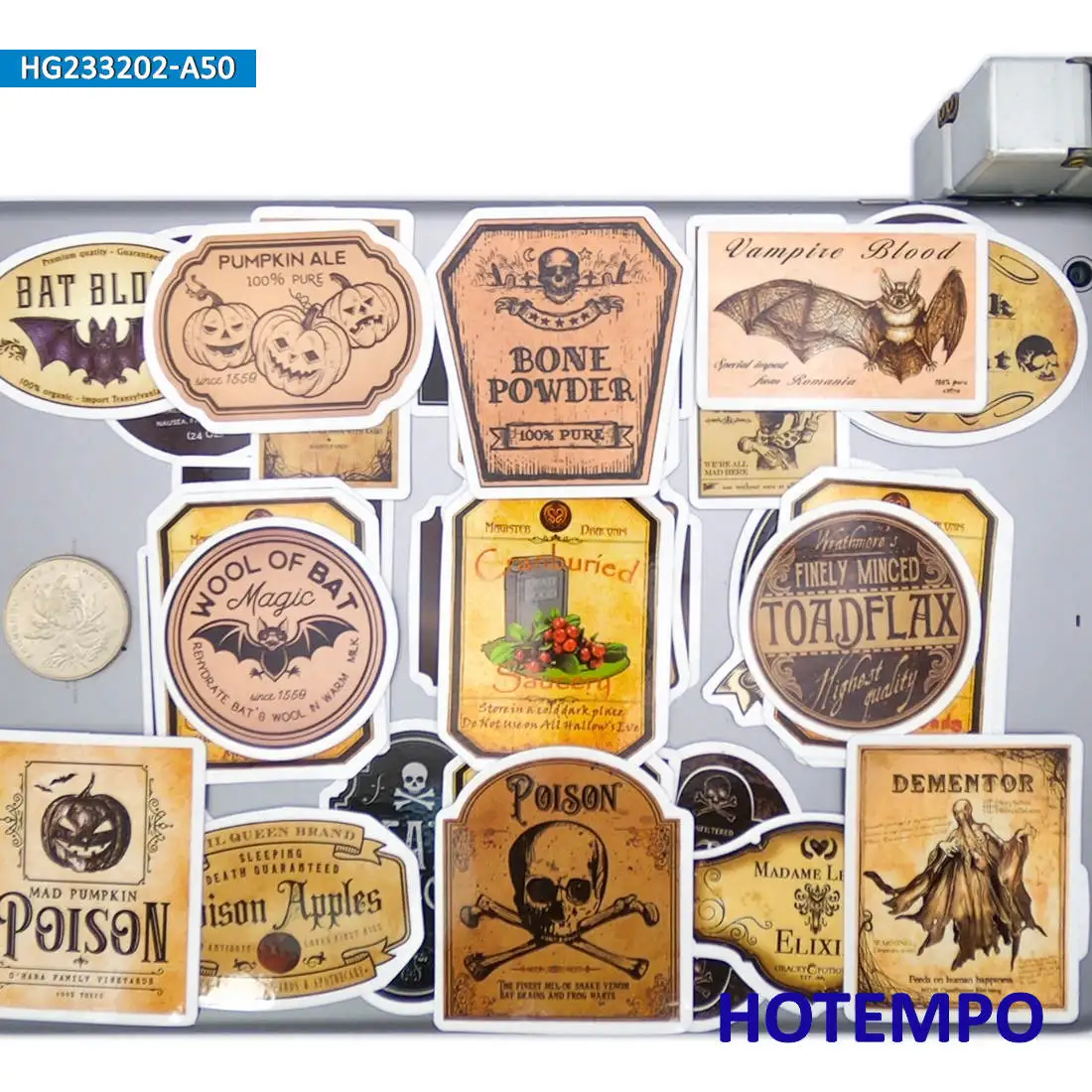 Magische Zaubertrank-Etiketten-Aufkleber-Set, Retro Zauberer-Alchemie, für Flaschen, Laptops, Gepäck, Fahrräder, Autos, Handys, Lustiges Aufkleber-Set, 20/30/50 Stück – Detail 25