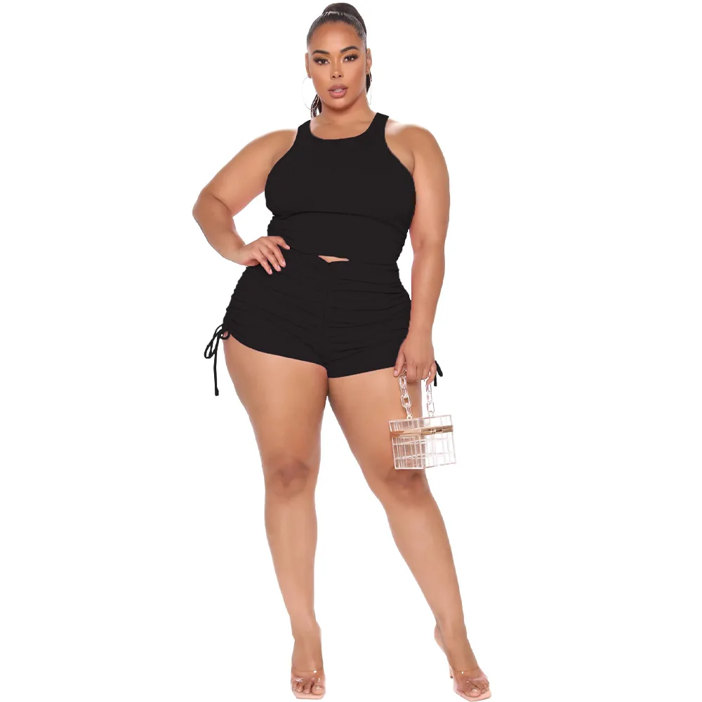 Plus Size Matching Sets Women Sleeveles Shirts Tops And Short Pants Female Fashion Sport Tracksuits 2023 Summer Two Piece Sets