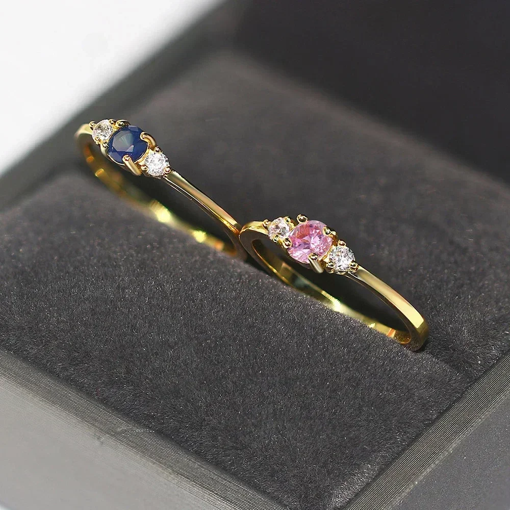 Women Trendy Inlaid Crystal Ring Cute Colorful Gemstone Gold Color Rings Dainty Wedding Accessory Fashion Jewelry Gift 3