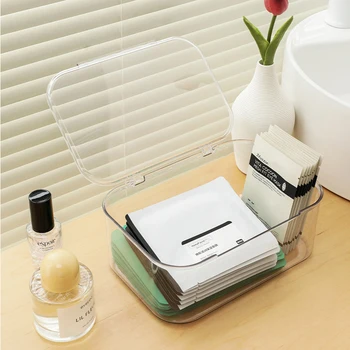 Organizzatore da scrivania trasparente Scatola portaoggetti da tavolo Organizzatore di cosmetici Organizzatore di documenti Snack Storage Cancelleria per ufficio