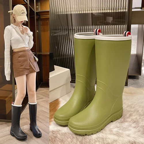 패션 부츠 \ n 장화 여성의 가을과 겨울 겉옷 양털 안감 장화 비 슬립 두꺼운 밑창 고무 신발 소녀 작업 아름다운 물 신발 3