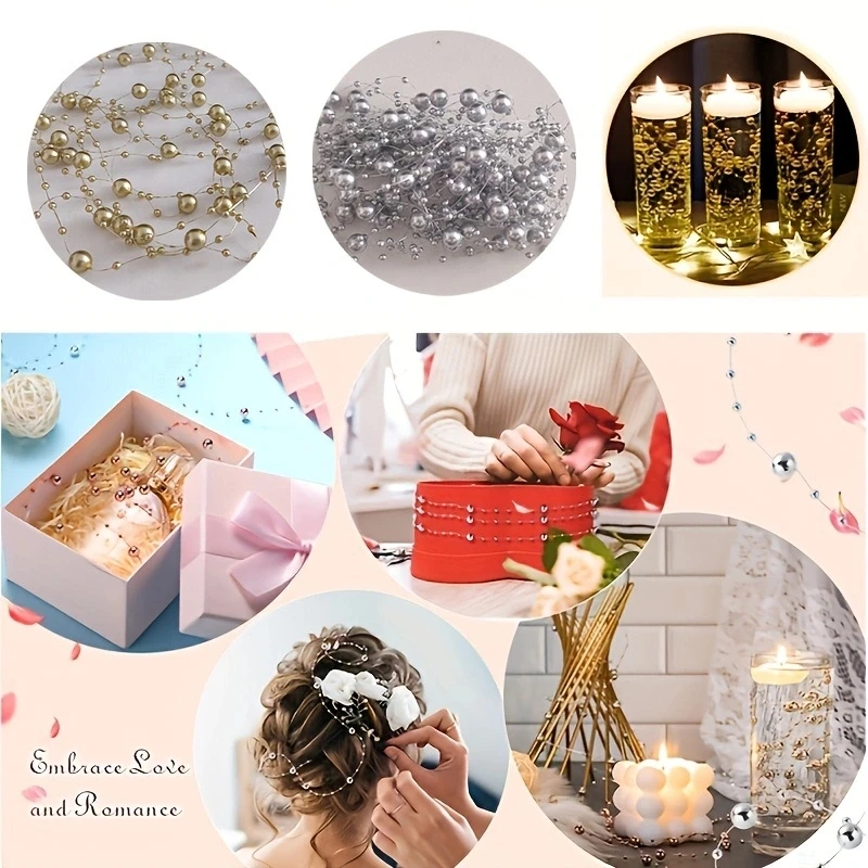 Wedding Table Decoration 5Pcs Floating Candles Vase Filler Pearl String Wedding Table Decoration Artificial Highlight Bead String Faux Plastic Chain