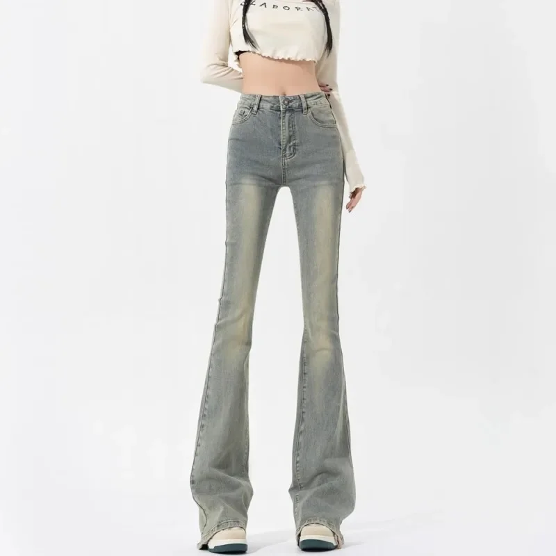 

New Vintage Blue Flare Jeans Women Summer High Waist Slim Skinny Jeans Denim Trousers Korean Style Street Streetwear Y2K