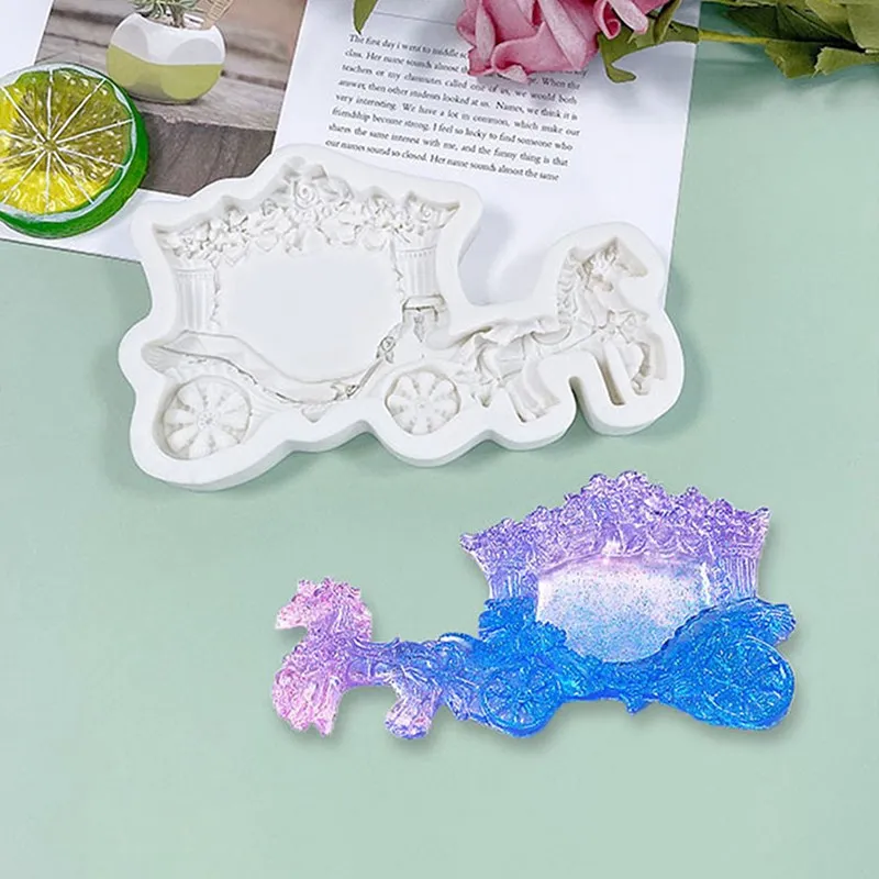 

3D Wedding Float Design Silicone Mold Pumpkin Carriage Fondant Chocolate DIY Clay Model Cake Decoration Tools Baking Utensils