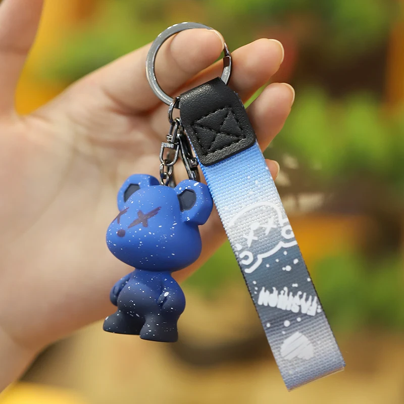 Gradient Color Bear Keychain Creative Male Cartoon Mobile Phone Lanyard Car Key Ring Female Exquisite Bag Pendant