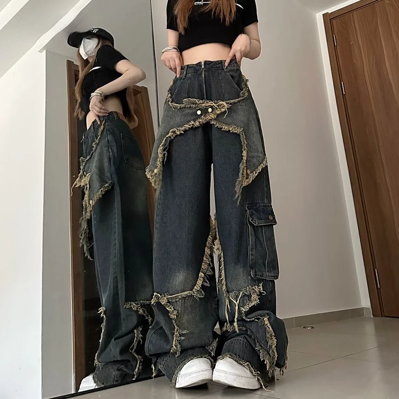 Fashionable Design Wide Leg Jeans Women Casual Trousers Plus Size 