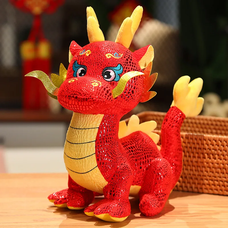 2024 New Year Dragon Zodiac Mascot Pendant Plushie Doll Stuffed Animal Red Lucky Dinosaur Plush Toys Home Decor Gifts 25CM cartoon dinosaur kids slippers boys hot summer beach sandals girls home slippers toddler anti slip indoor child garden shoes