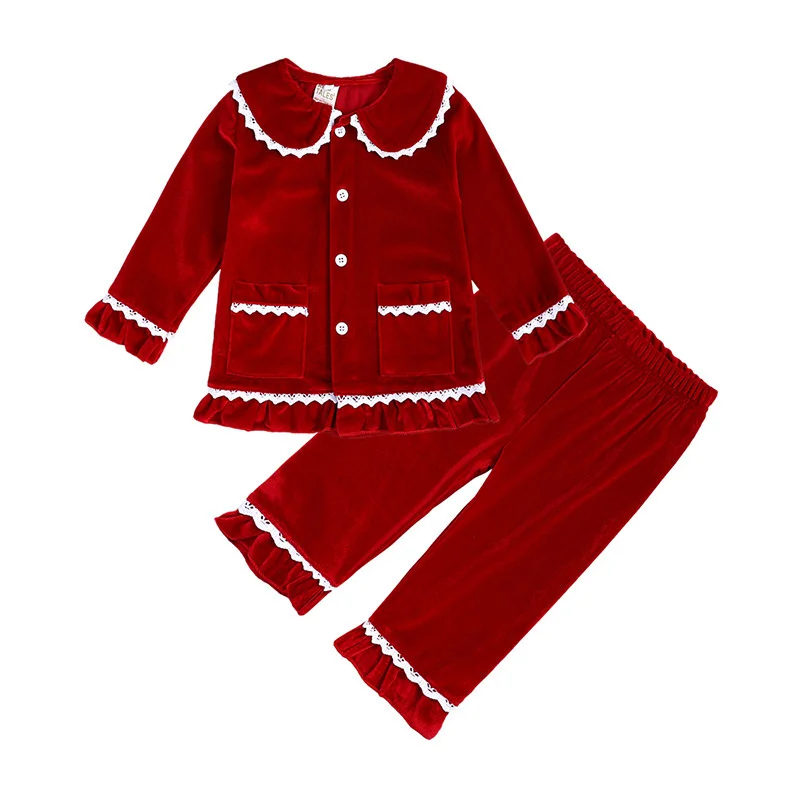 New Kids Children Family Christmas Golden Velvet Pyjamas Red Boy Girl Dress Match Clothes Personalized Xmas Gift Costume