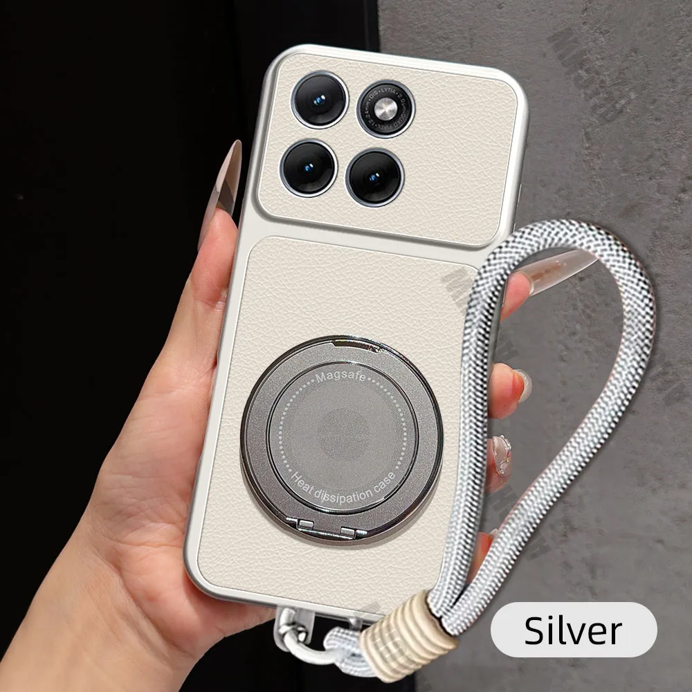 Magnetic Rotating Bracket Lanyard Phone Case - PU Leather Soft Cover
