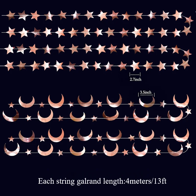 Rose Gold Star Moon Garland Party Decorations Streamer Banner Kids Birthday Wedding Anniversary Baby Shower EID Party Supplies party decorations,birthday banner,birthday streamers,wedding decor supplies