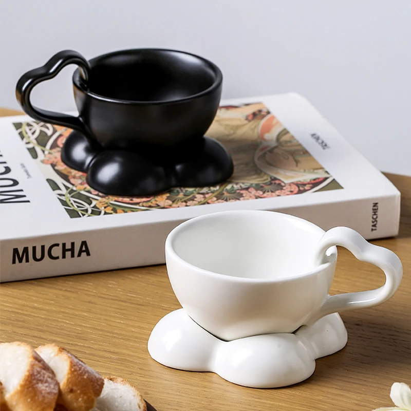 Creative Ceramic Cute Solid Color Cups, Household Office Items Porcelain, Breakfast Water Mugs, Coffee Cup and Plate Combination