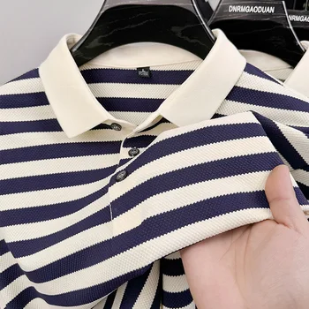 T-shirt a maniche corte da uomo estiva 2025 di alta qualità con mezza manica a righe T-shirt alla moda Polo da uomo 1