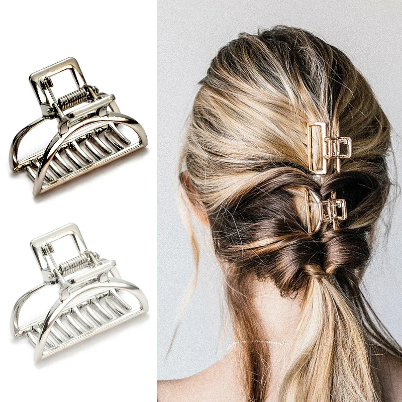 2022 Women Girls Geometric Hair Claw Clamps Hair Crab Moon Shape Hair Clip Claws Solid Color Accessories Hairpin Large/Mini Size