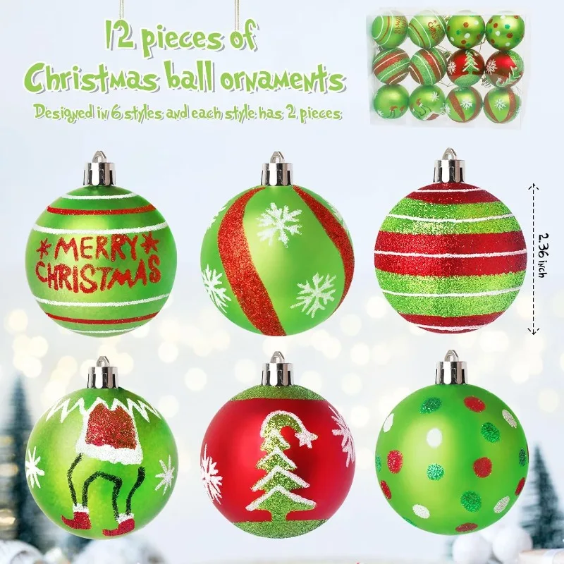 Set of 12 Hand-painted Electroplated Christmas Tree Ornaments