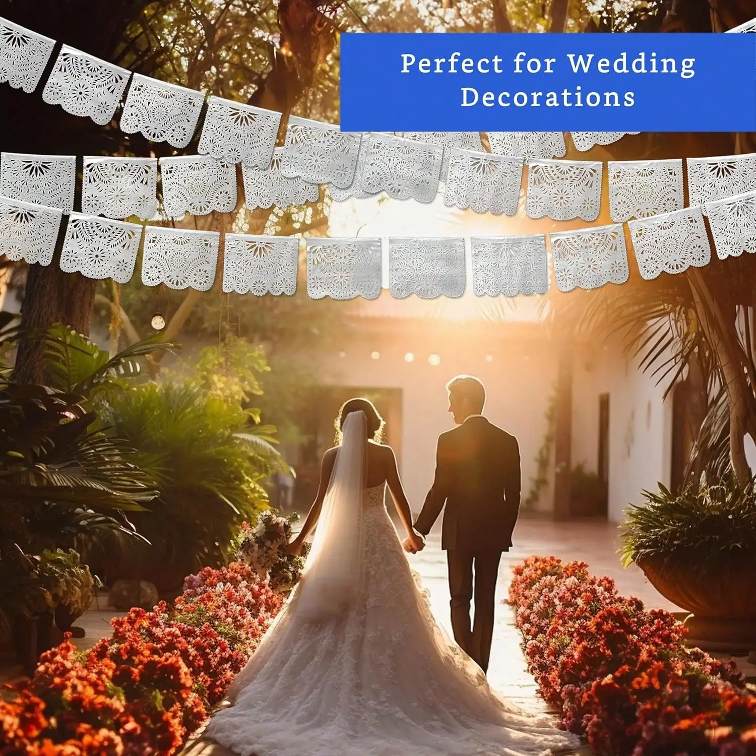 Authentic White Papel Picado Banner for Mexican Fiesta Wedding Decor Dia de Muertos&Corporate Events
