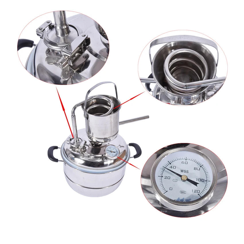 3 gas/10L Whisky Water Distiller Moonshine Still Stainless/Copper Tube Keg Wine DIY Household Distillation Boiler Kit