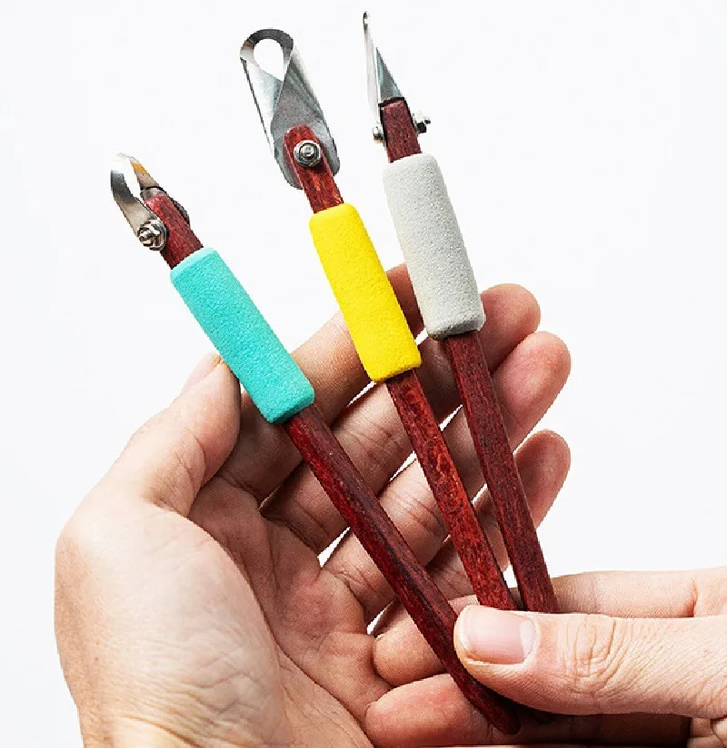 DIY Ceramic Clay Sculpture Scraping Texture Carving Tools Ring Carving Knife Wooden Handle Single Head Scraper Pottery Tools