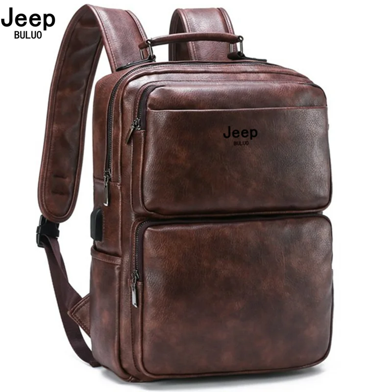 Мужской брендовый рюкзак для ноутбука 14 дюймов JEEP BULUO оранжевый вместительный из
