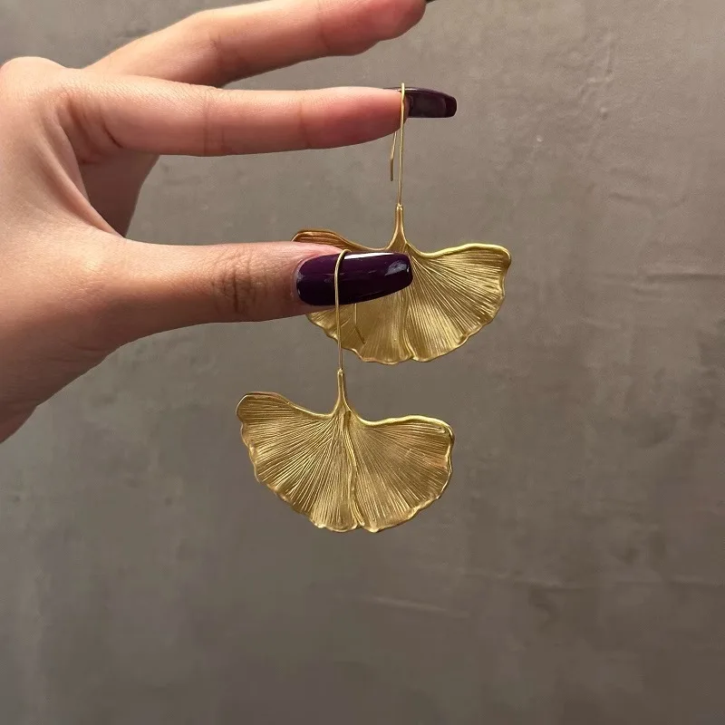 Gold-Plated Ginkgo Leaf Earrings - Statement Dangle Earrings For Women