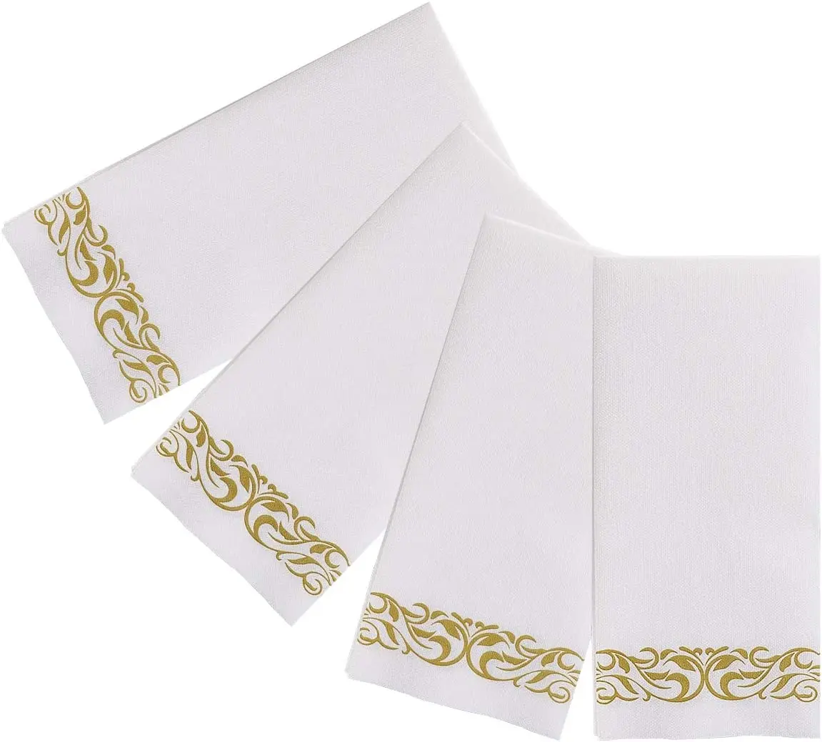100/50 Disposable Hand Towels Soft Absorbent Linen-Feel Paper Guest Tissue for Weddings and Parties