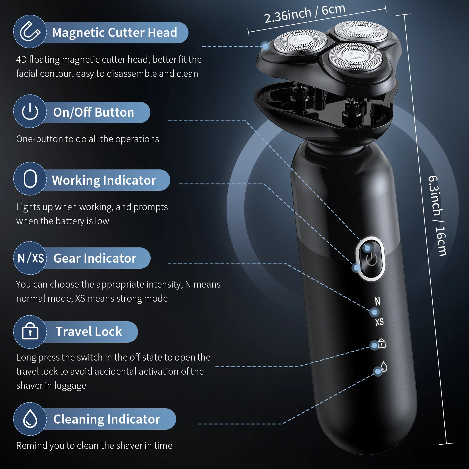 Electric Rotary Shavers for men 5W Cordless Razor Rechargeable Hair Trimmer 4D Floating Blade Washable Rotary Shaving Machine 4