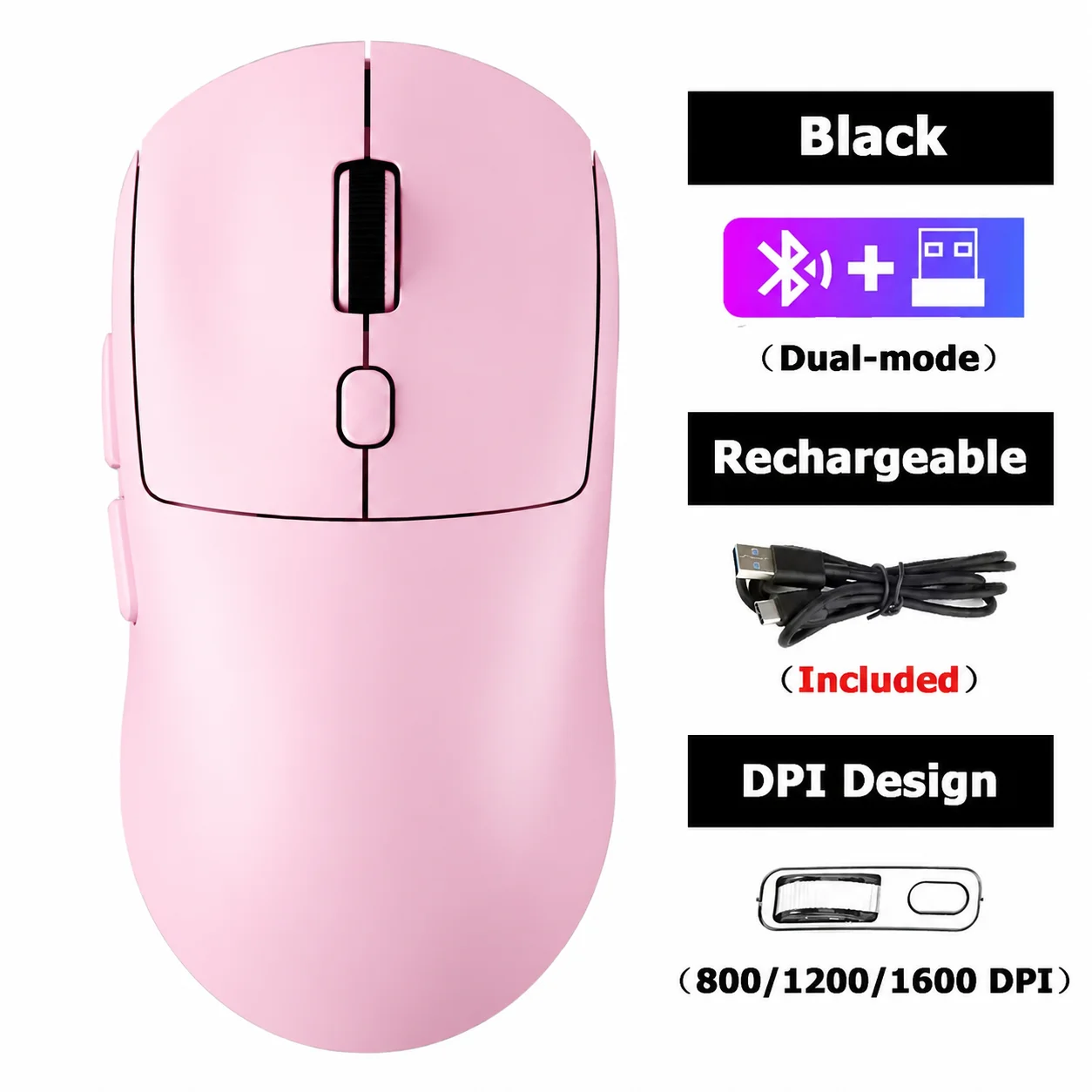 ตัวเลือกสินค้า เมาส์เกมไร้สาย 2.4GHz ชาร์จได้ 4 สี โหมดคู่ บลูทูธ