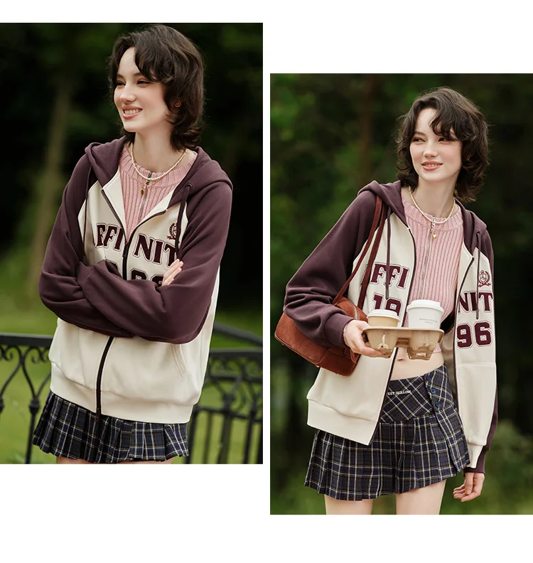 Jacket Women Hooded Shoulder Sleeve Loose Autumn New Embroidery Color-blocking Jacket