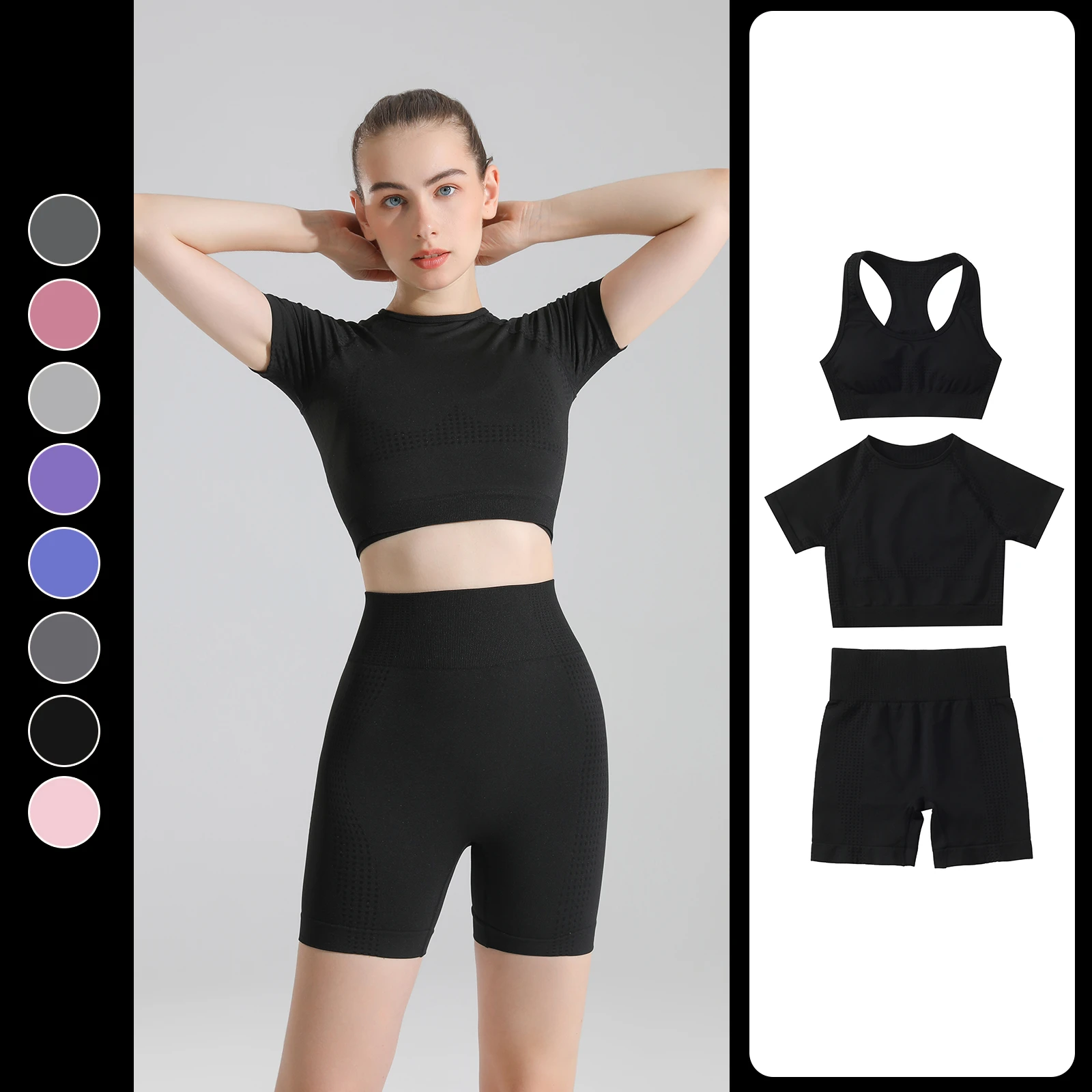 Ropa deportiva sin para mujer, conjuntos de Yoga de cintura alta, Leggings sexys tope de burbuja, pantalones cortos, ropa deportiva de entrenamiento para gimnasio| | - AliExpress