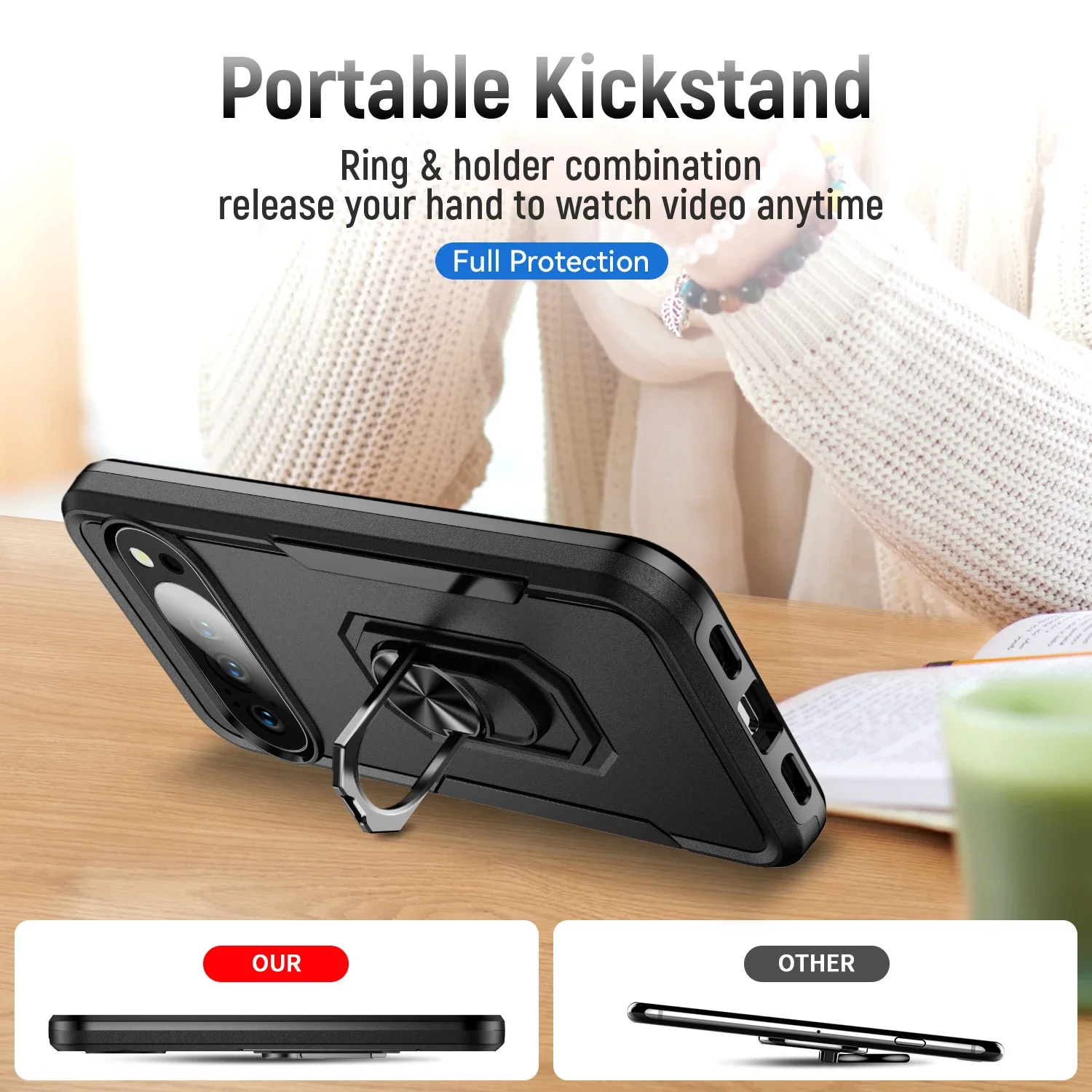 Rugged Magnetic Ring Stand Armor Phone Case - Military Grade Anti-Drop Protection