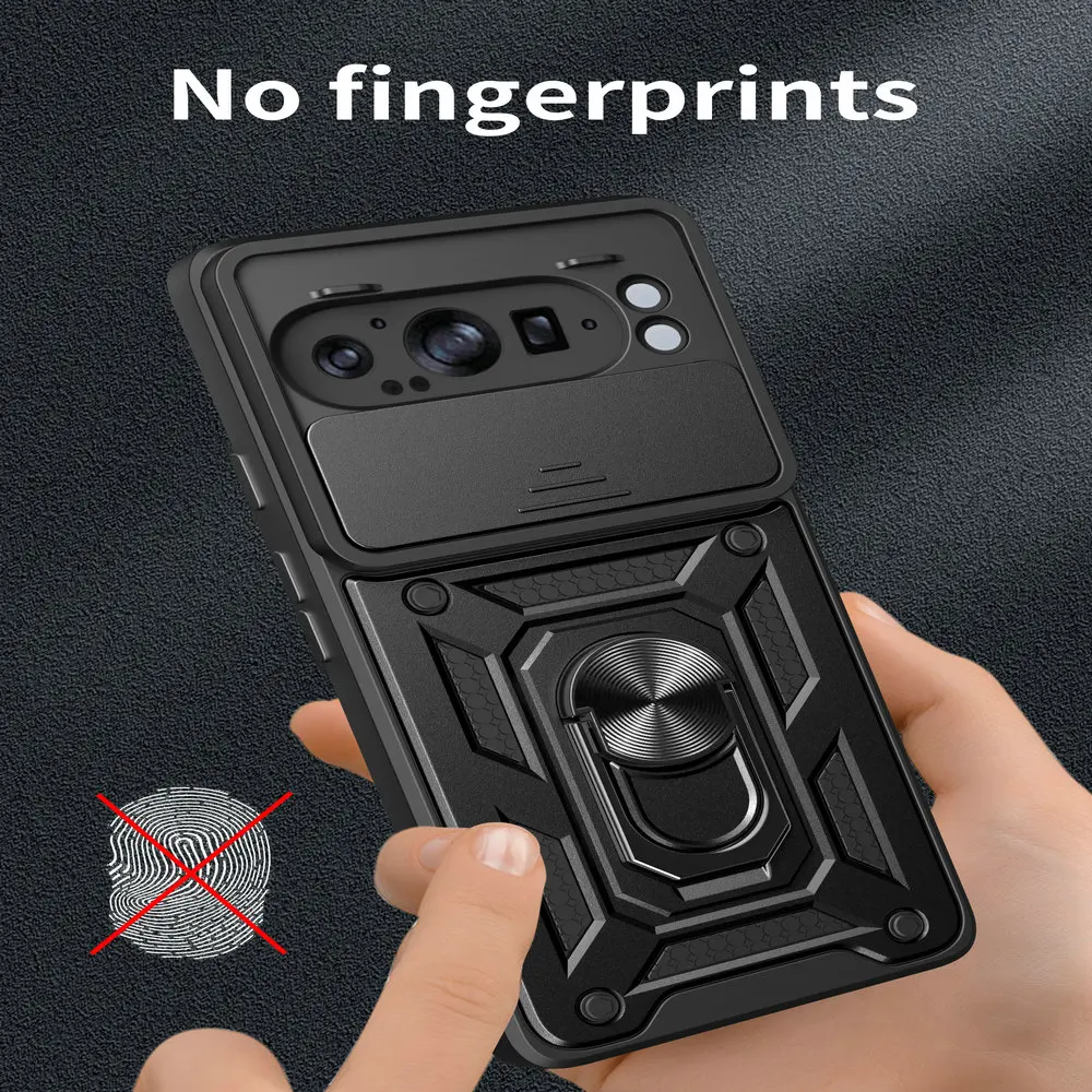Magnetic Back Case with Armor Camera Slide Ring Cover