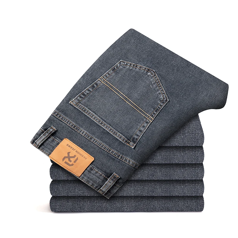 Plus Size 40 42 44 New Autumn Men's Blue-grey Straight-leg Jeans Business Casual Cotton Stretch Denim Pants Male Brand 5