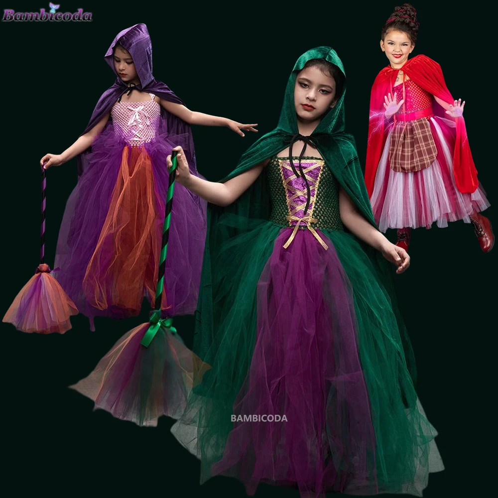 Hocus Pocus 2 Costume Sarah Sanderson Sisters Cosplay Costume Dress Outfit Kids Girls Halloween Carnival Party Costume
