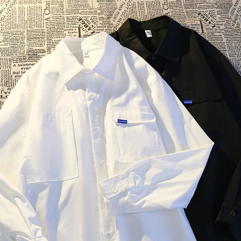 

Shirt Men's Single-breasted Long-sleeved Women's Spring Autumn Buttons Pocket Turndown Collar Simple Casual Oversize Shirts Tops