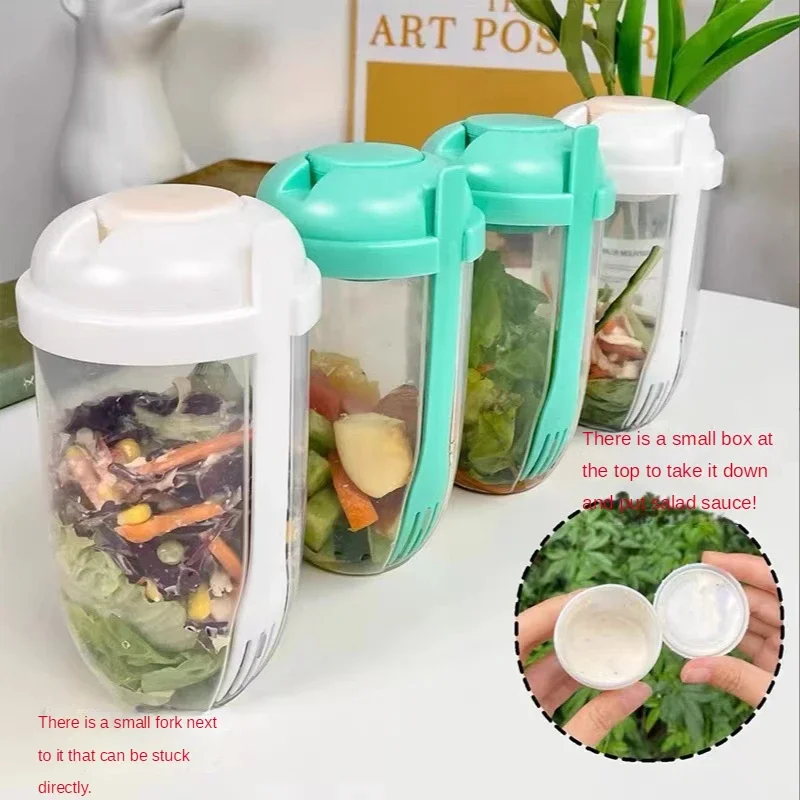 1pc White Salad Shaker Cup With Fork, Sauce Container And Sealed Lid,  Portable Fruit And Vegetable Salad Bottle For Picnic And Travel, Breakfast