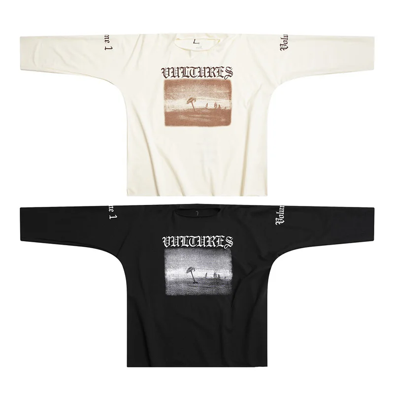 Grey Blue White Kanye West Vultures Long Sleeved T Shirt Men