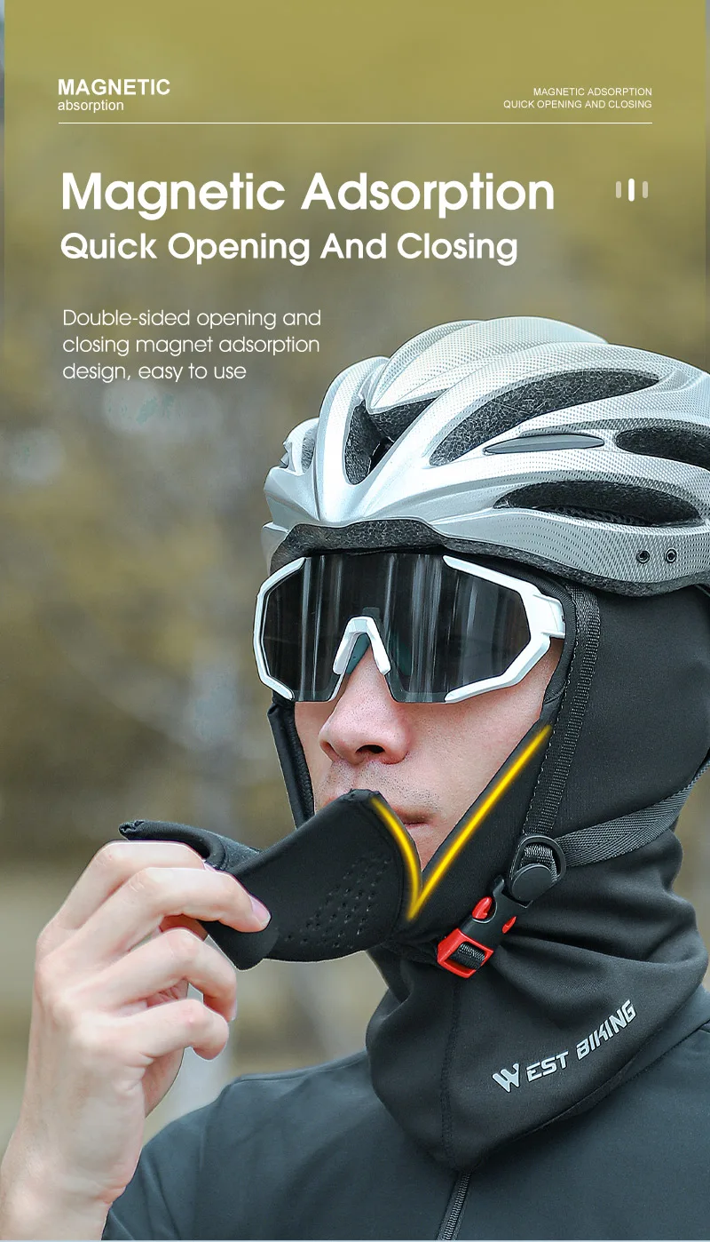 WEST BIKING Winterschal Warm halten Fahrradmütze Magnetisch Schnell öffnen Schließen Wärmer Atmungsaktive Winter Sturmhaube Mütze – Detail 23